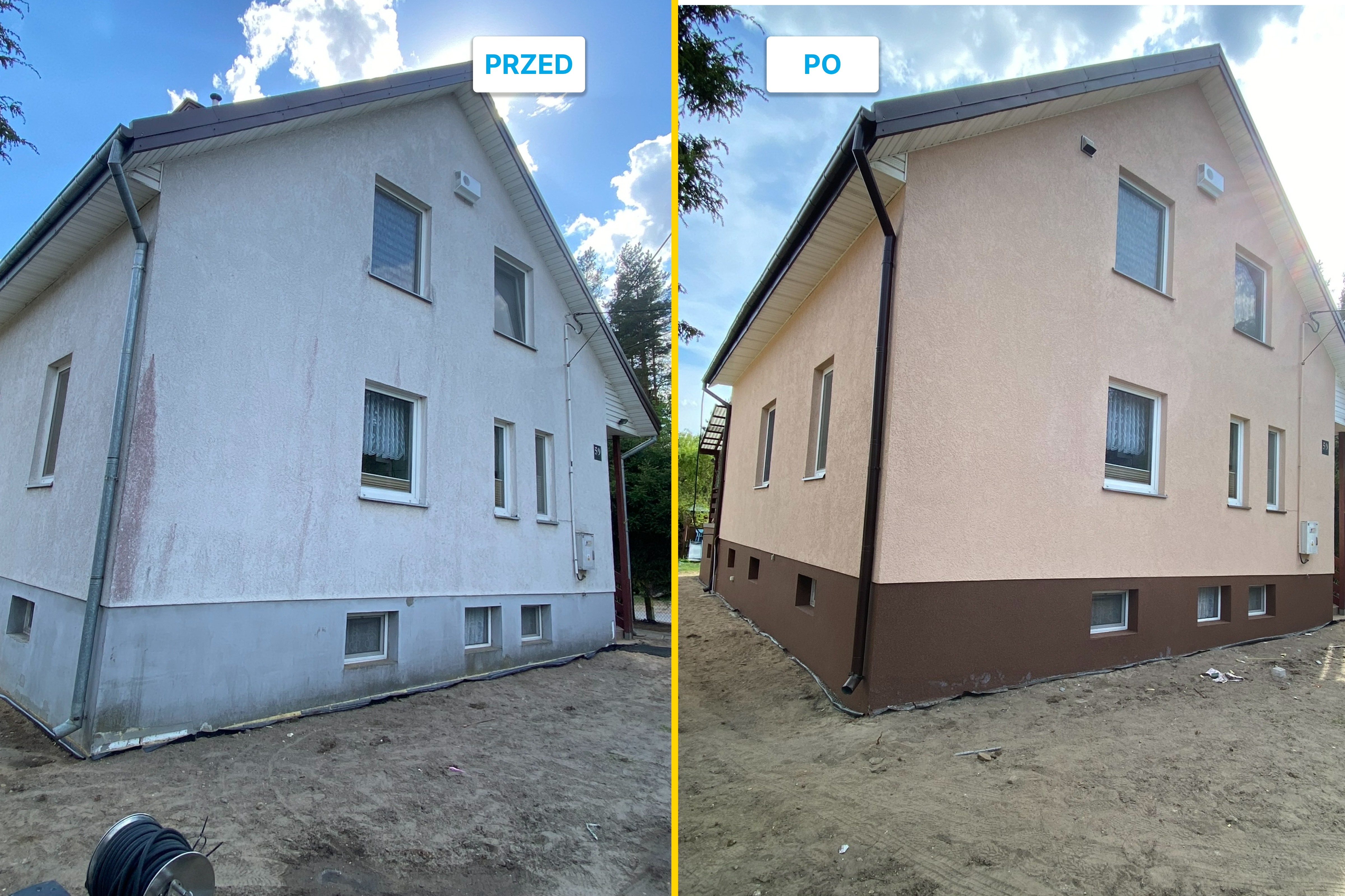 Porównanie realizacji malowania elewacji 5 przed/po