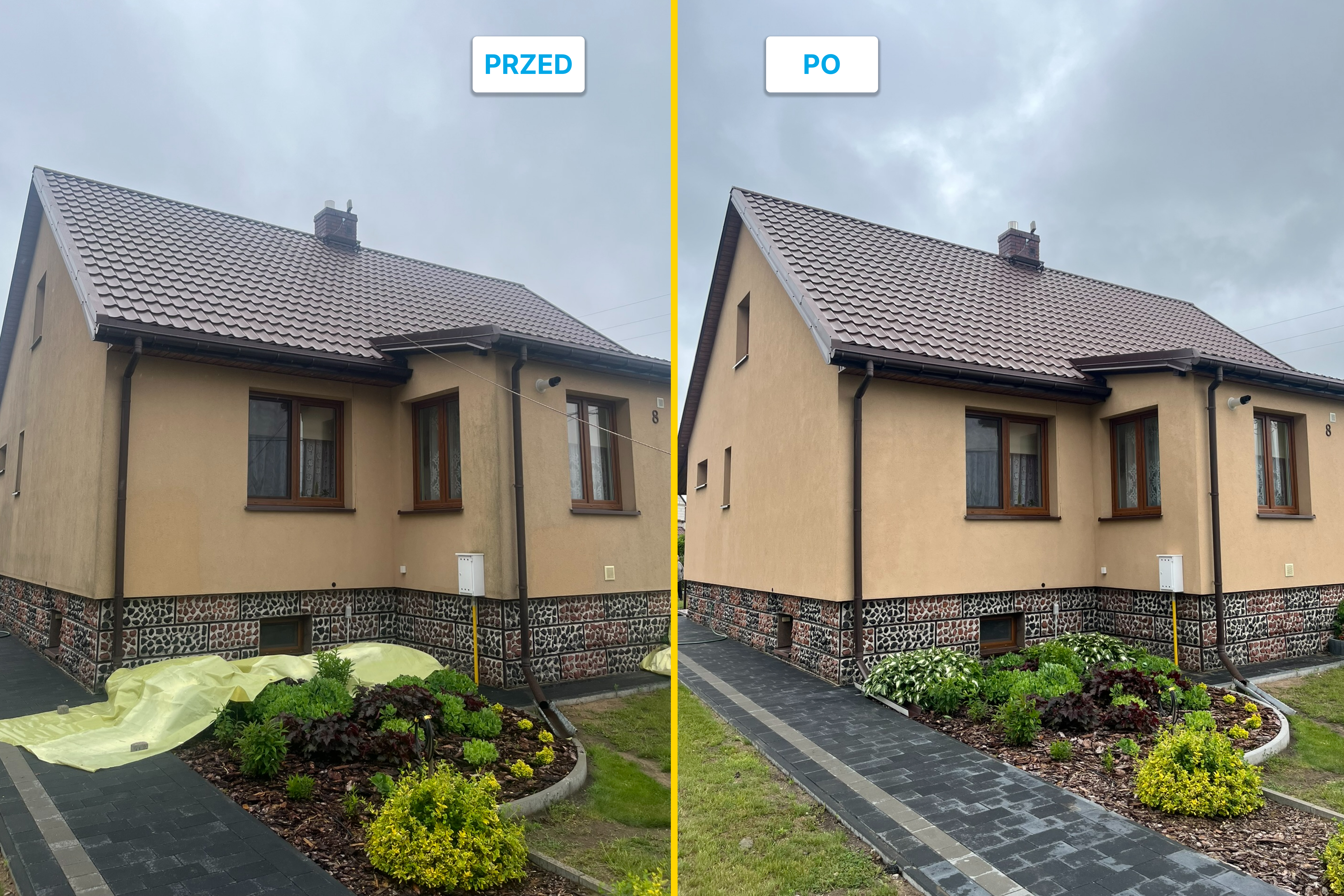 Porównanie realizacji mycia elewacji 2 przed/po