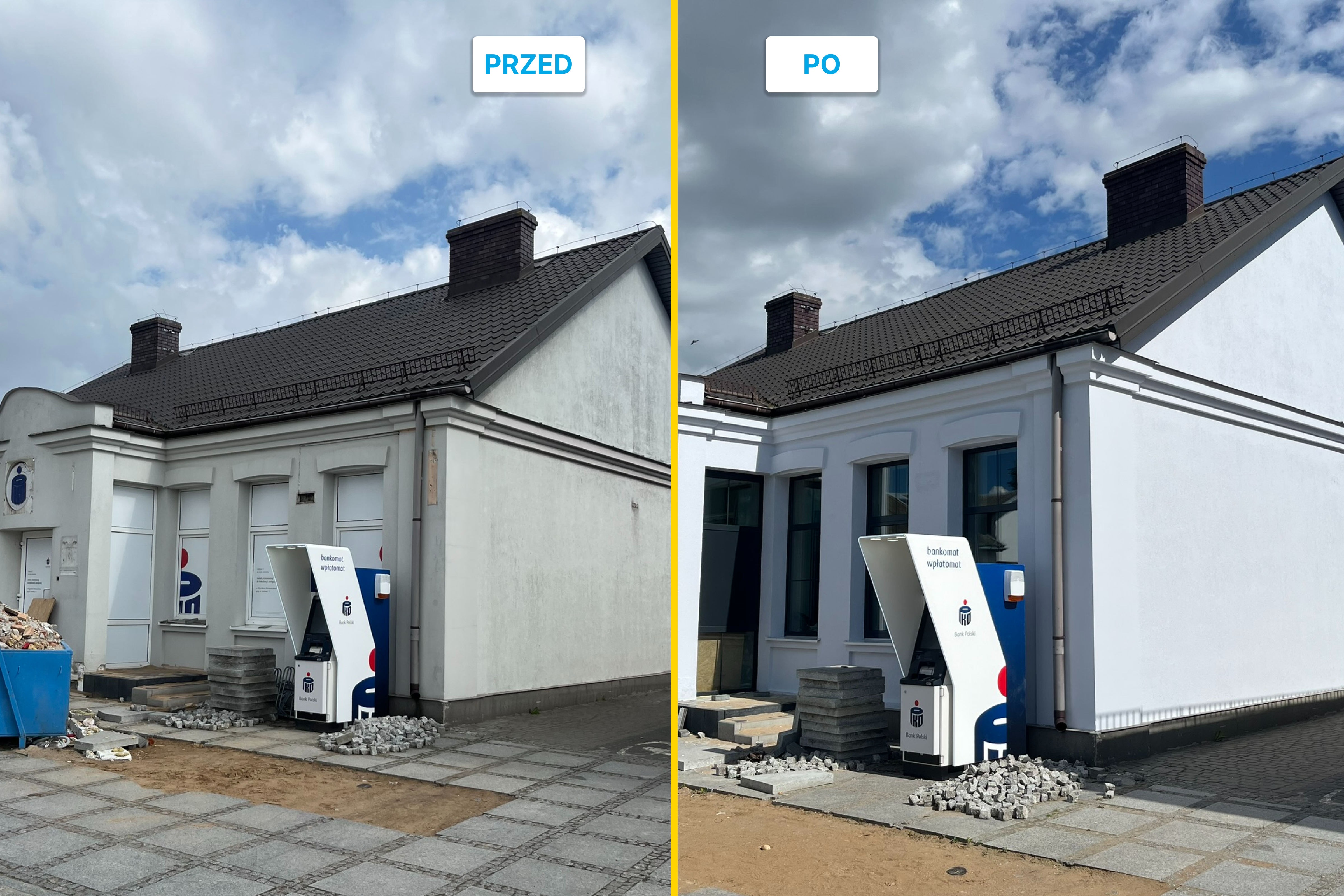 Porównanie realizacji malowania elewacji 4 przed/po